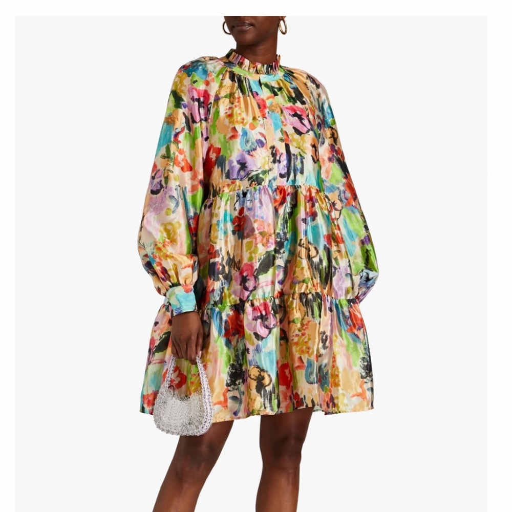 STINE GOYA
Jasmine tiered printed lamé mini dress